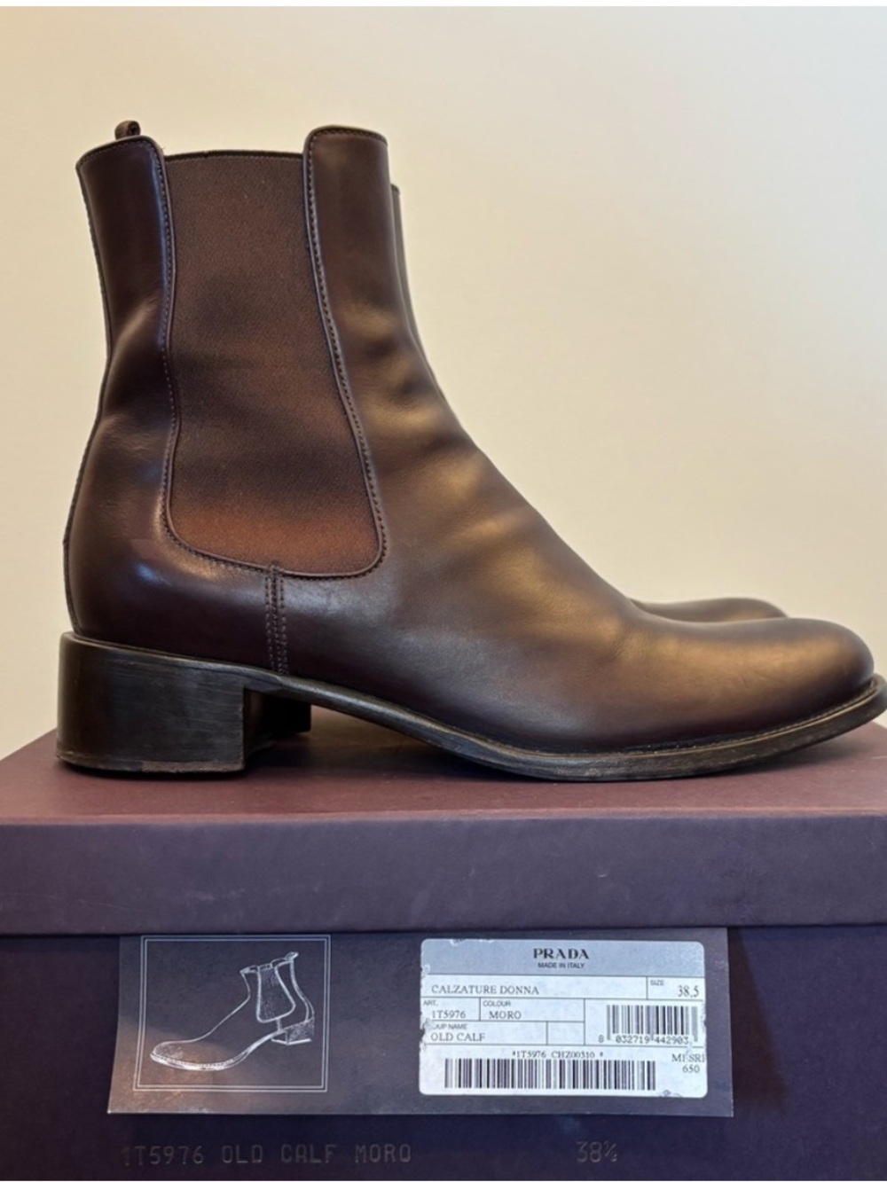 PRADA Dark Brown Leather Chukka Boots Size 8.5US